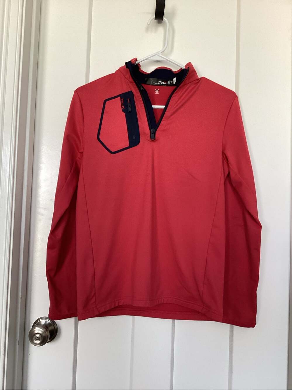RLX Ralph Lauren Boys salmon 1/4 Zip Pullover shirt Size L 14 Wicking Golf